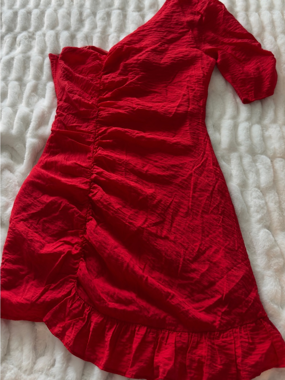 Leith Bold Red One-Shoulder Ruffle Dress